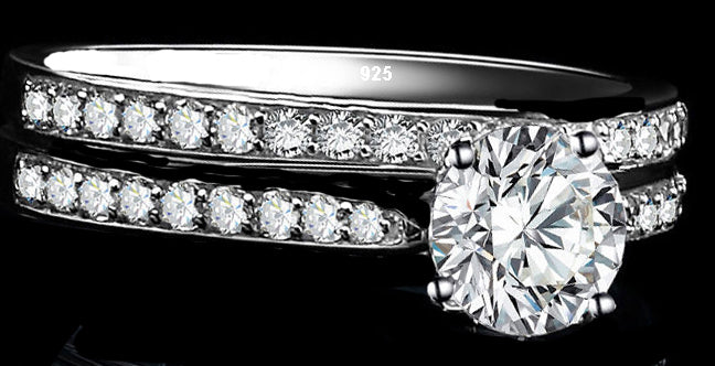 2pc Real 925 Sterling Silver Women 2ct Cubic Zirconia lab-create Sz 4-11,5