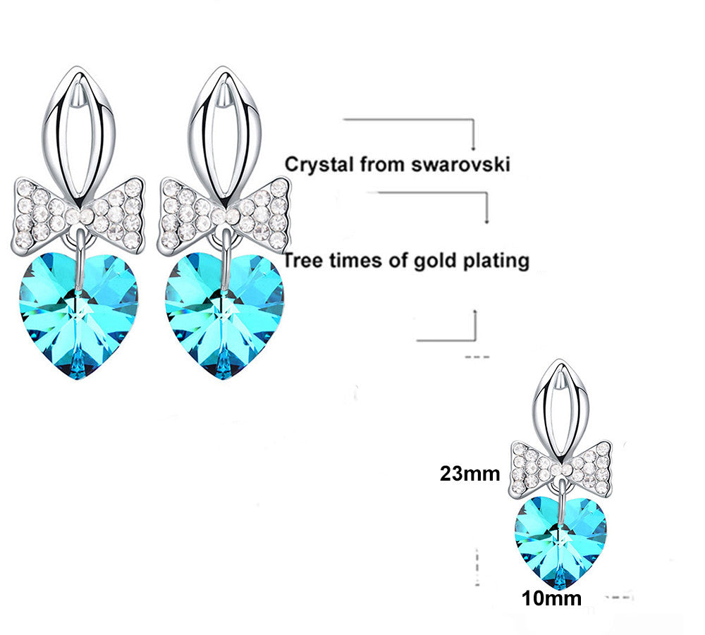 Heart Bowtie Stud Earrings made with Swarovski elements 3 times gold plated