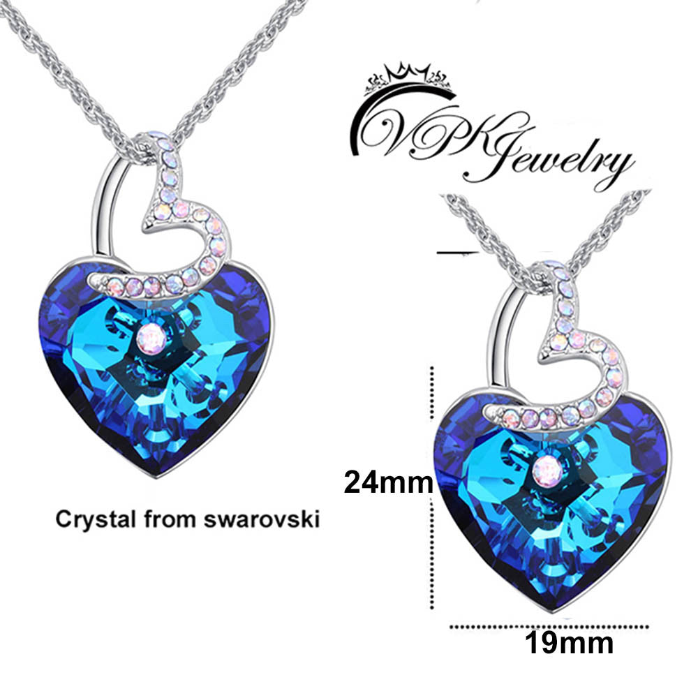 Two Heart  Necklace Chain Crystal Pendant made with SWAROVSKI elements