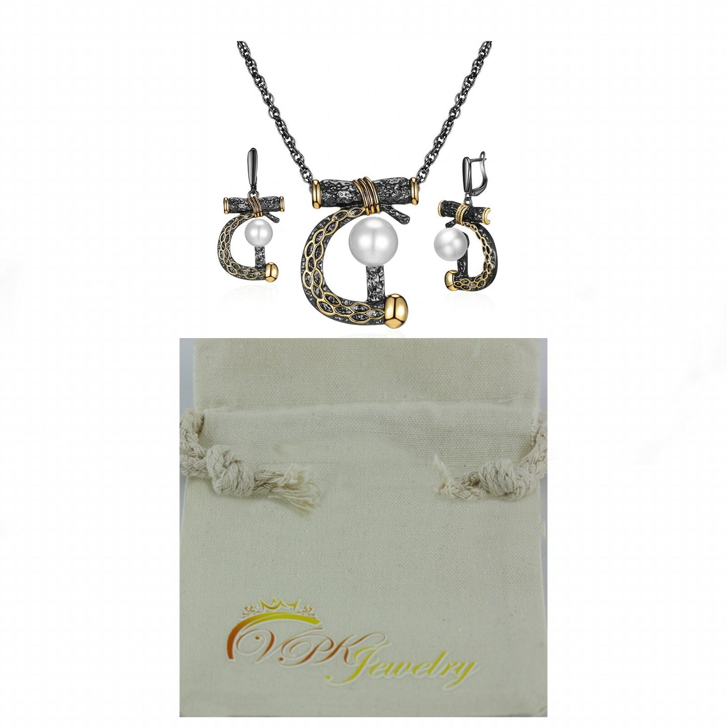 Love Big Set Women's Earrings Necklace Chain Pearl 18k black white black plated