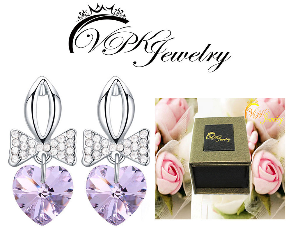 Heart Bowtie Stud Earrings made with Swarovski elements 3 times gold plated