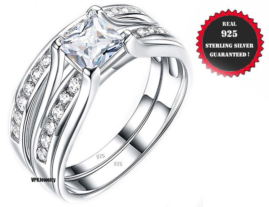 Womens silver ring Real 925 sterling Cubic Zirconia Set USA Seller