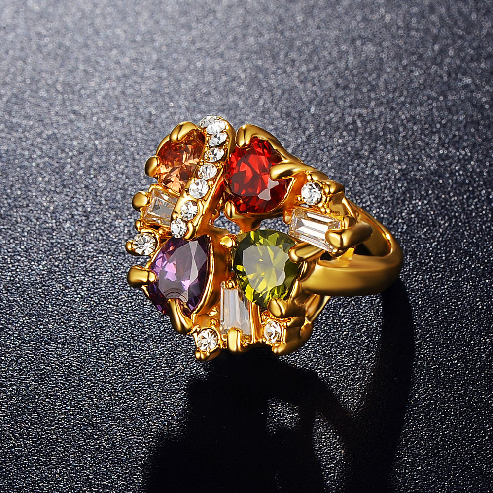 18k gold plated Multi-Color Austrian Crustal Diamonique CZ women's Ladies ring