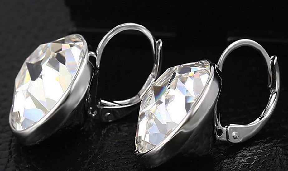 Bella Earrings Women Round Large LEVER BACK made with SWAROVSKI crystal