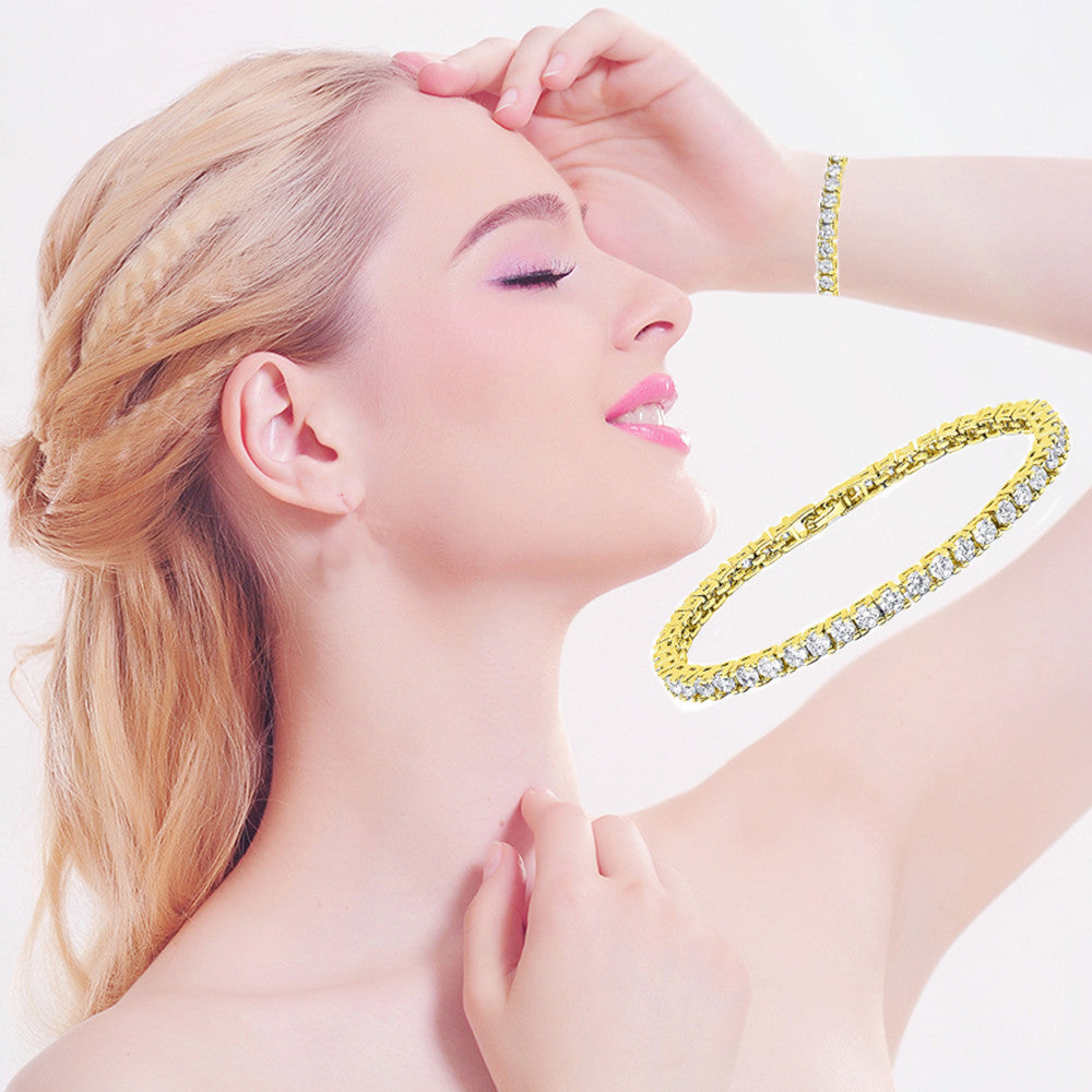 Tennis Bracelet White Yellow 18k Gold Plated 4mm Simulated Cubic Zirconia