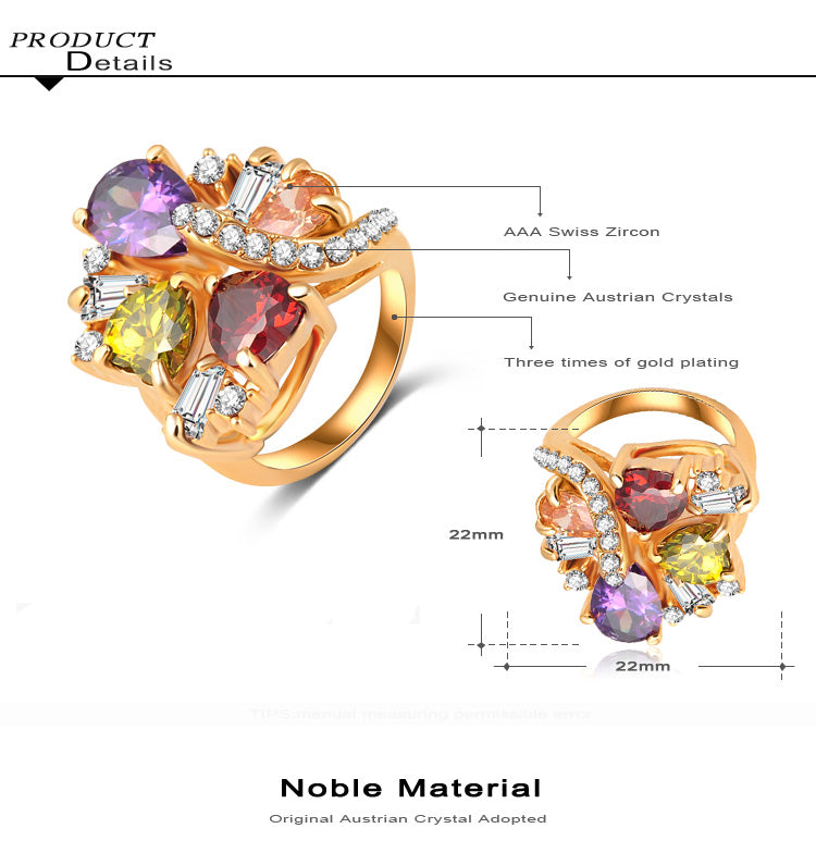 18k gold plated Multi-Color Austrian Crustal Diamonique CZ women's Ladies ring