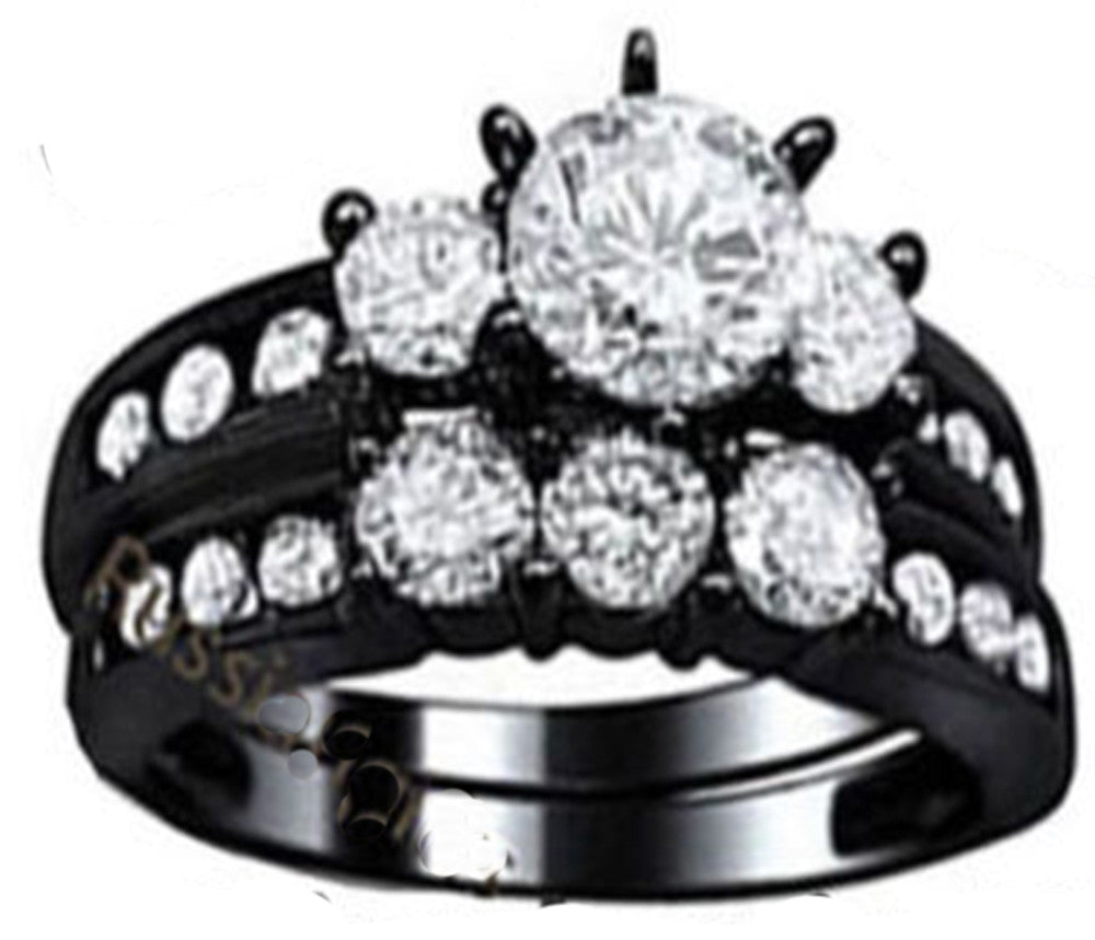 Real 925 sterling silver Cubic Zirconia ring black Women Wedding band US seller