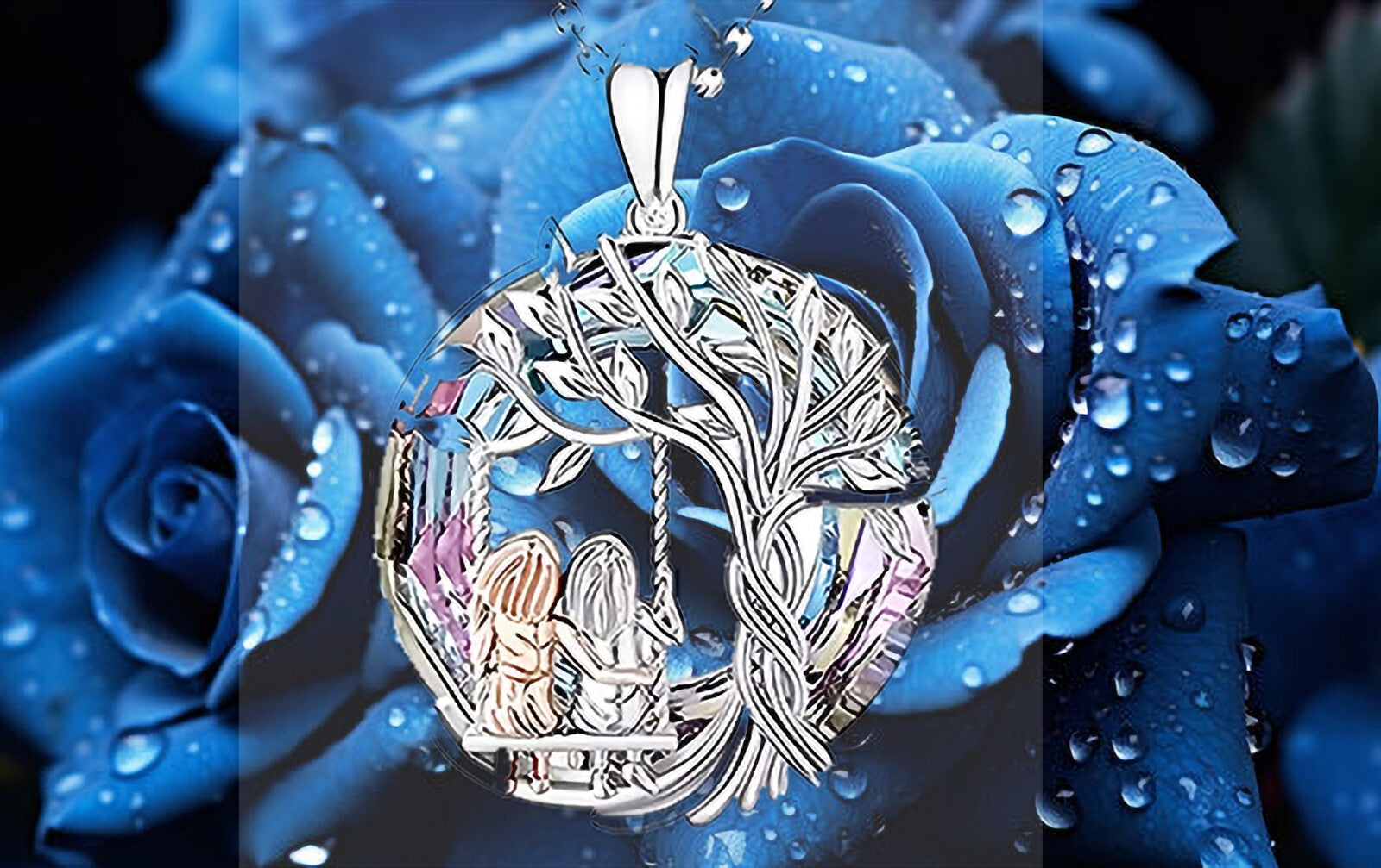 925 Sterling Silver plated Tree of Life two sister Necklace Pendant Women Girls