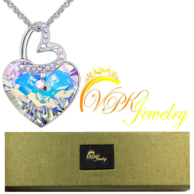 Two Heart Necklace Chain Crystal Pendant made with SWAROVSKI elements