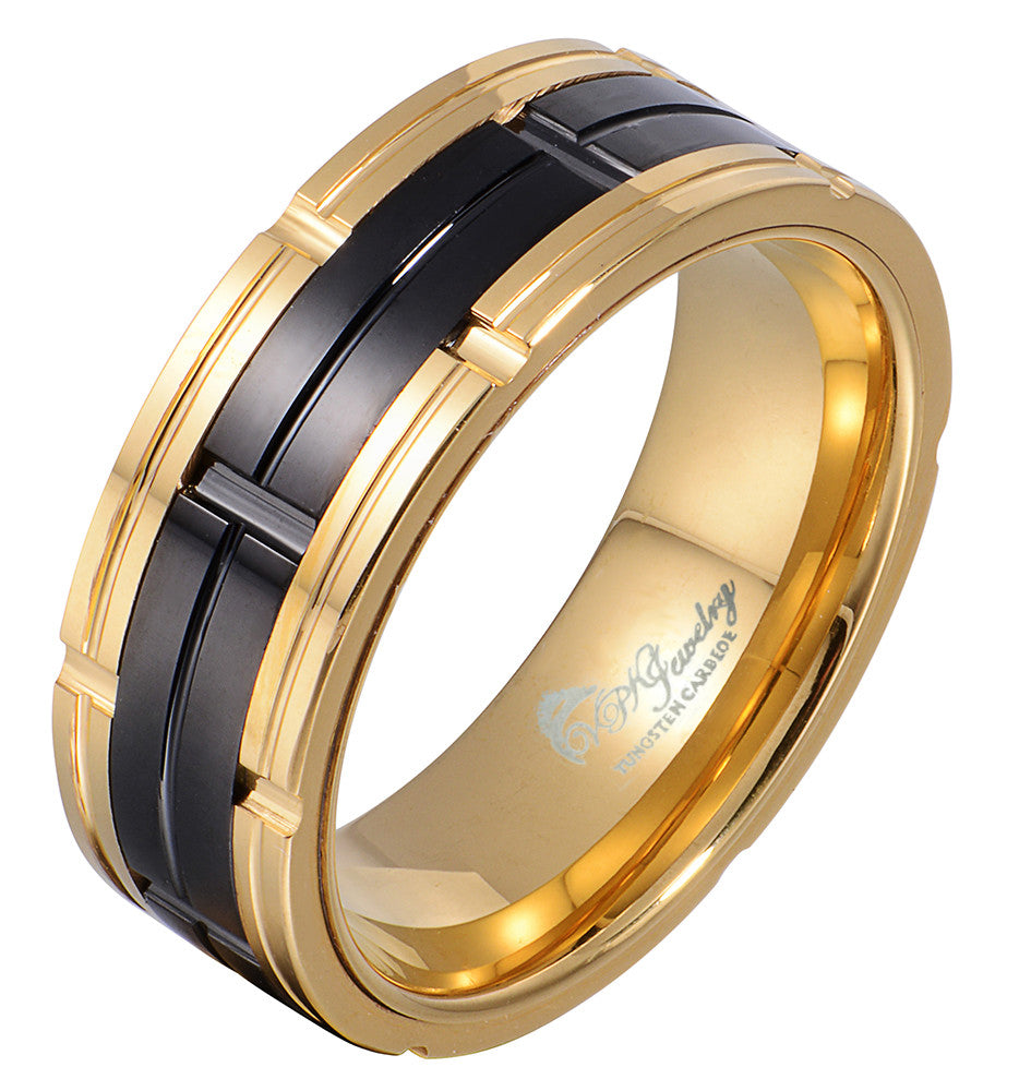 Tungsten VPKJewelry Ring Mens Womens Wedding Band 14k Gold Black 8-10mm  sz 6-15