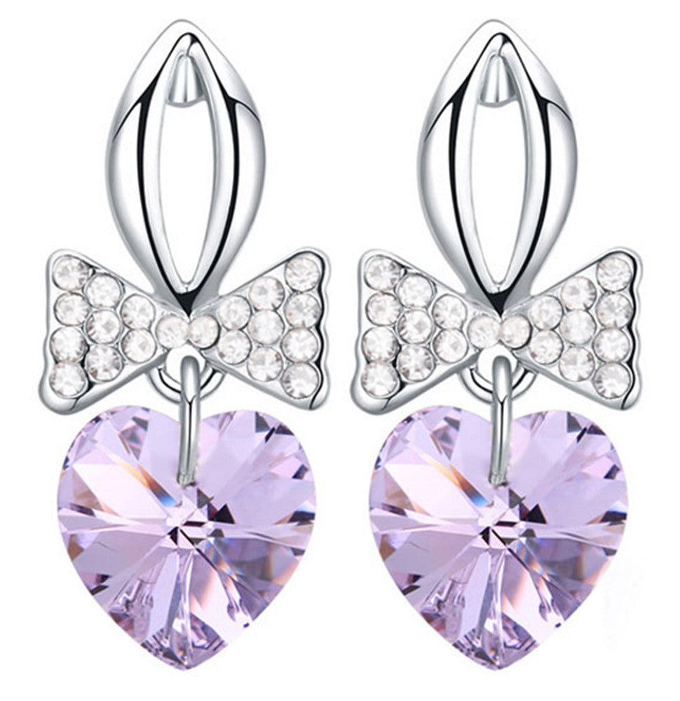 Heart Bowtie Stud Earrings made with Swarovski elements 3 times gold plated