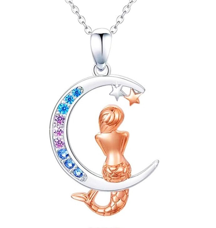 Mermaid Pendant Necklace Female Sense Star Moon Chain Jewelry For Women free box