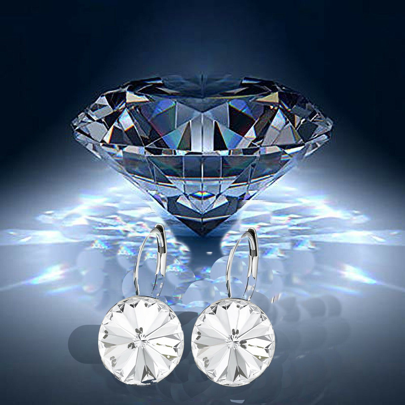 Bella Earrings Women Round Large LEVER BACK made with SWAROVSKI crystal
