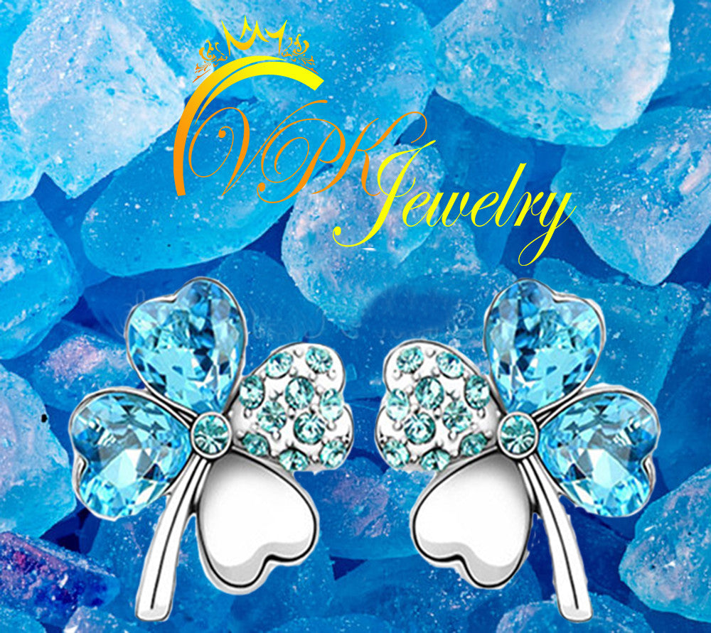 Heart Four Leaf Clover Stud Earrings made with Swarovski elements