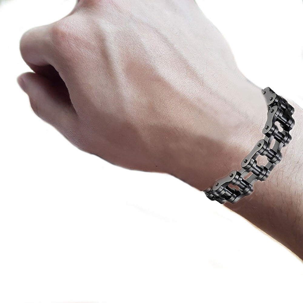 Black or Silver 8'' 9" 10'' Stainless Steel Motorcycle Bike Biker Chain Bracelet