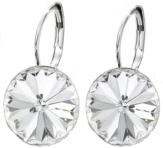 Bella Earrings Women Round Large LEVER BACK made with SWAROVSKI crystal