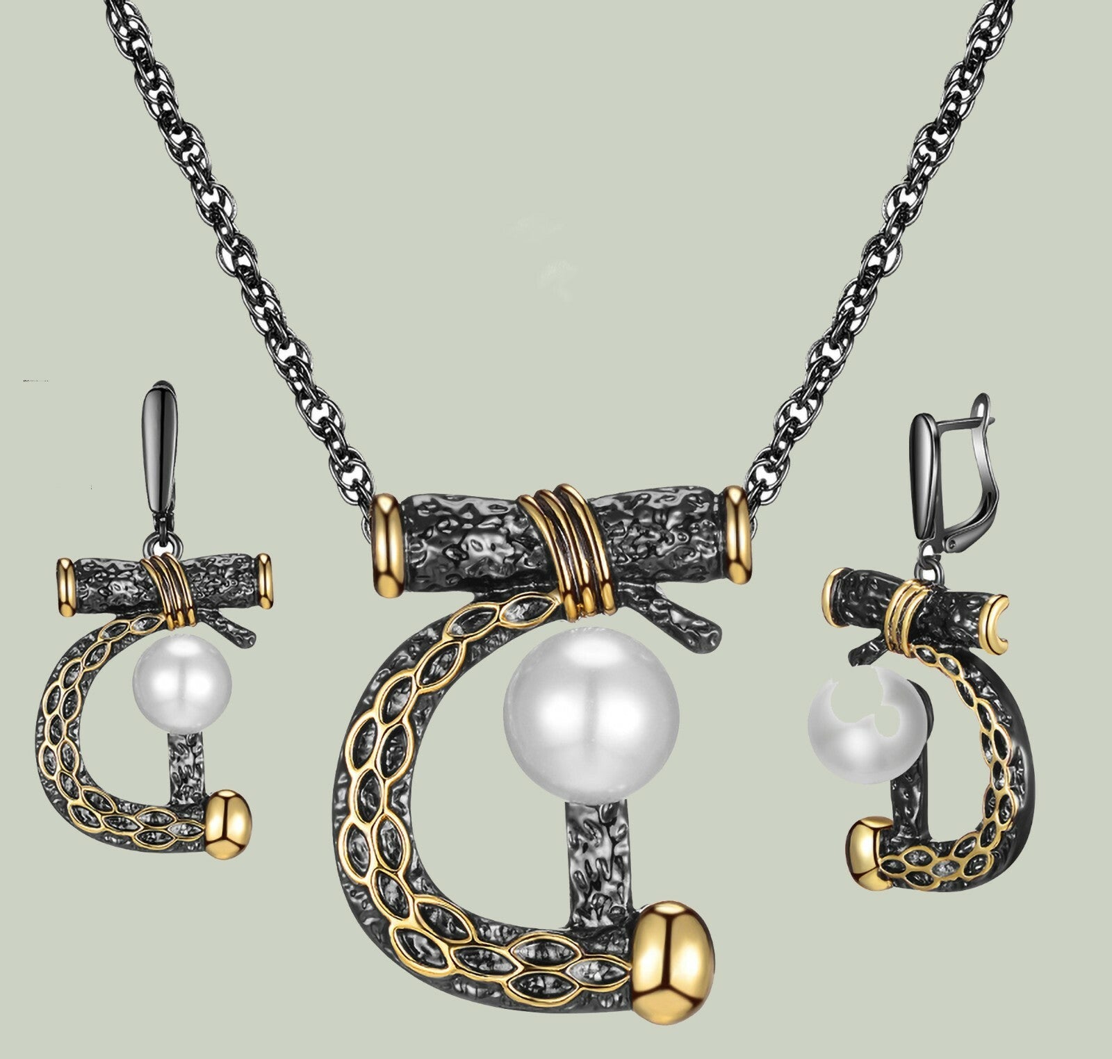 Love Big Set Women's Earrings Necklace Chain Pearl 18k black white black plated