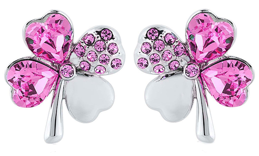 Heart Four Leaf Clover Stud Earrings made with Swarovski elements