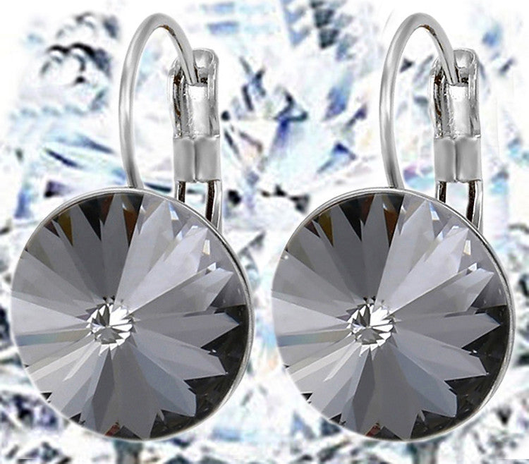 Bella Earrings Women Round Large LEVER BACK made with SWAROVSKI crystal