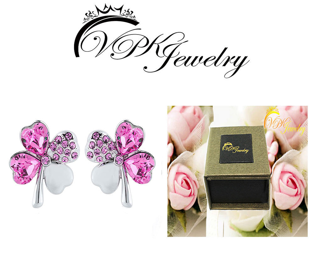 Heart Four Leaf Clover Stud Earrings made with Swarovski elements