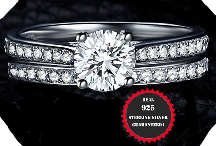 2pc Real 925 Sterling Silver Women 2ct Cubic Zirconia lab-create Sz 4-11,5