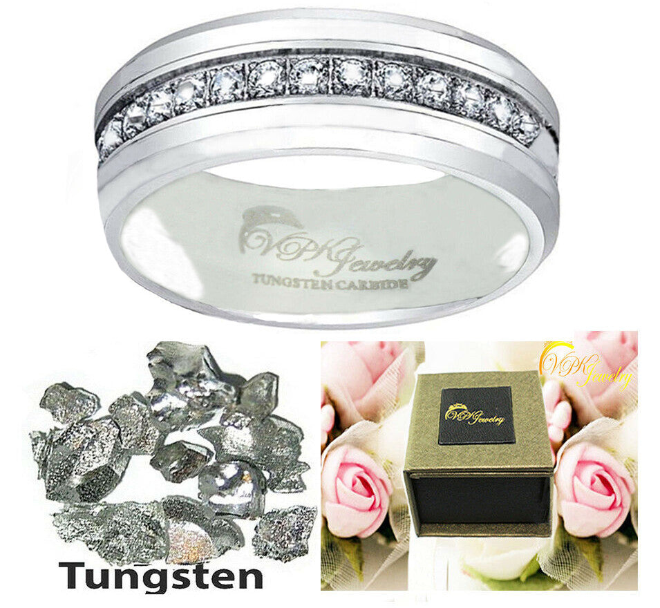 6 - 8mm Tungsten Carbide Men/Women Wedding Band Ring 13 CZ sz 4-15 VPKJewelry