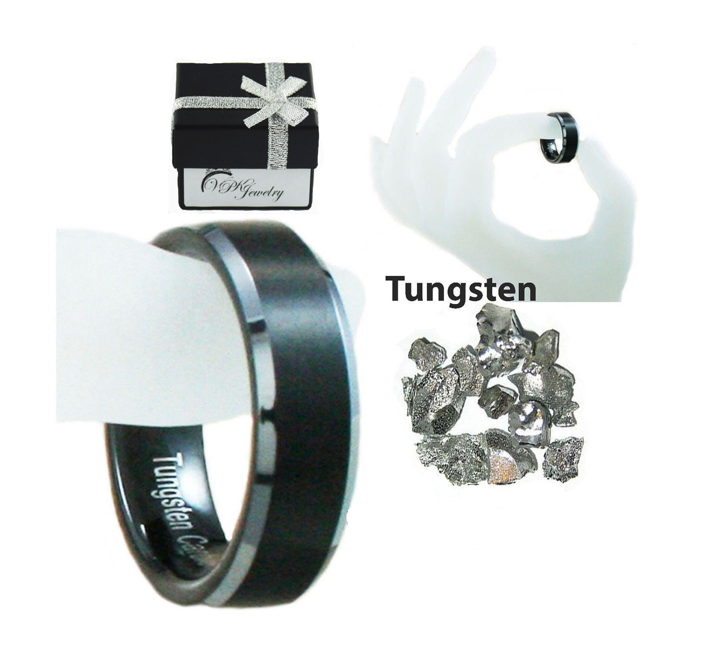 VPKJewelry 6-8mm Tungsten Carbide Black Brushed Men/Women Wedding Band Ring