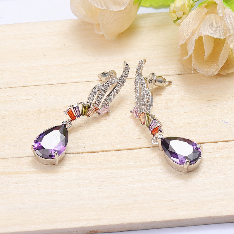 18k gold plated earrings crystal Multicolor CZ best Women gifts Brand New