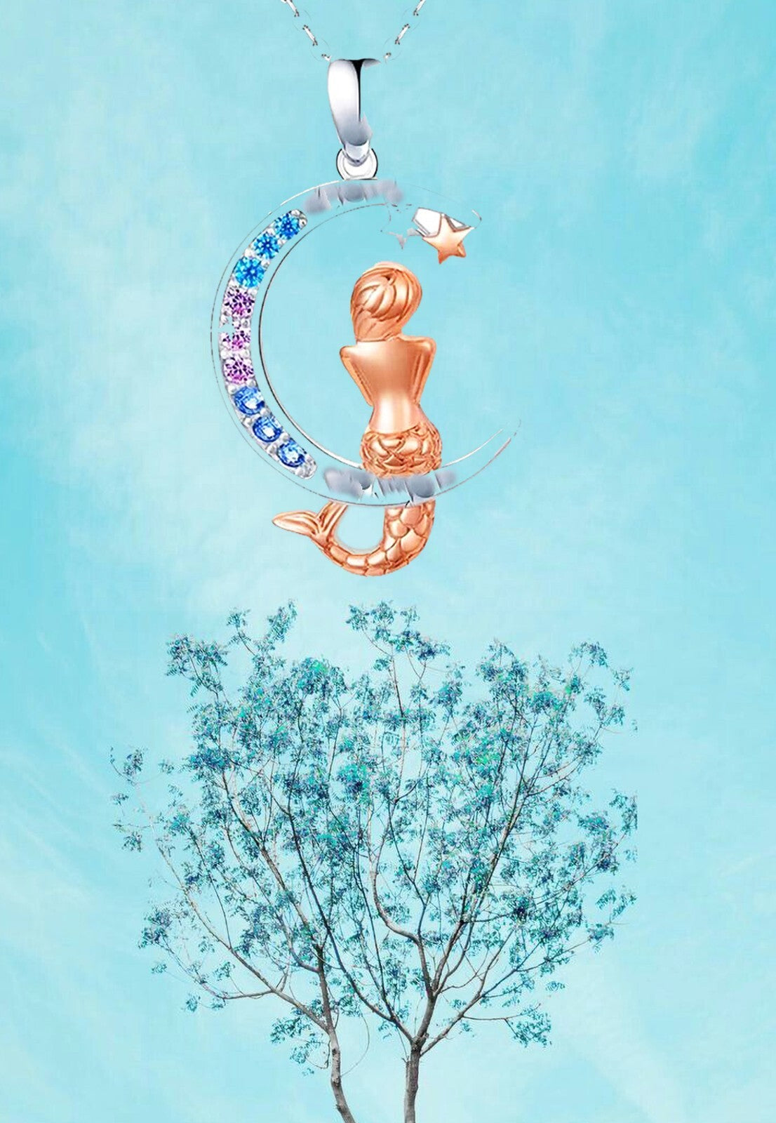 Mermaid Pendant Necklace Female Sense Star Moon Chain Jewelry For Women free box