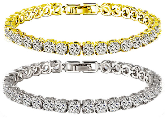 Tennis Love Bracelet White Yellow 18k Gold Plated 5mm Simulated Cubic Zirconia