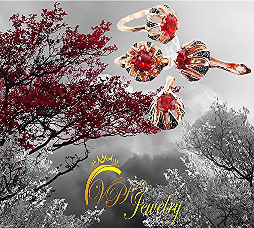 Russian Earring Ring Pendant Real 925 Sterling Silver set Rose 14k Gold Plated