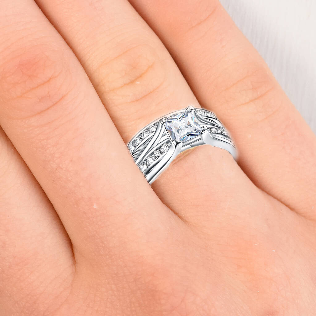 Womens silver ring Real 925 sterling Cubic Zirconia Set USA Seller