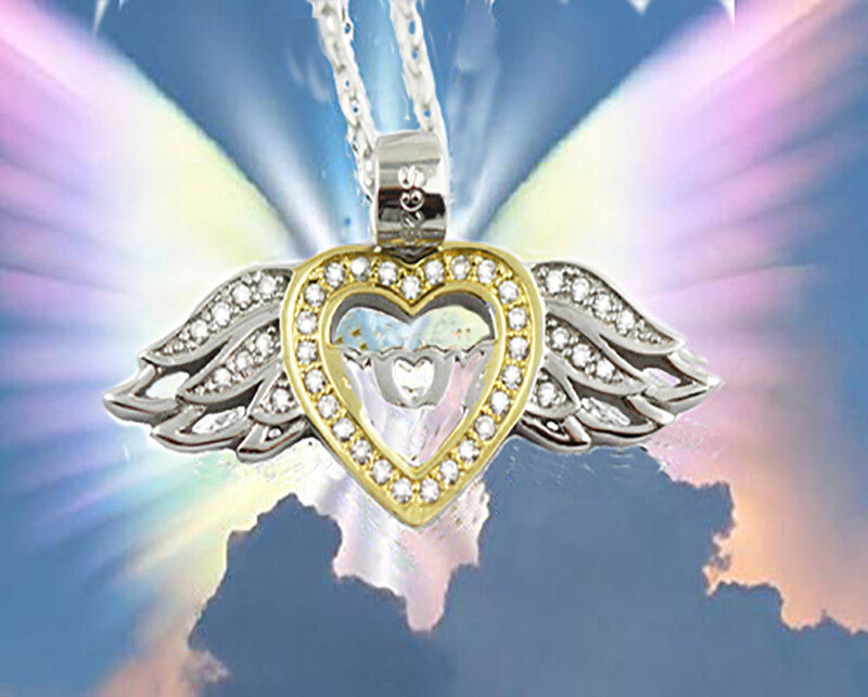 Angels Heart Mom 925 sterling silver 18k gold plated Pendant Necklace VPKJewelry