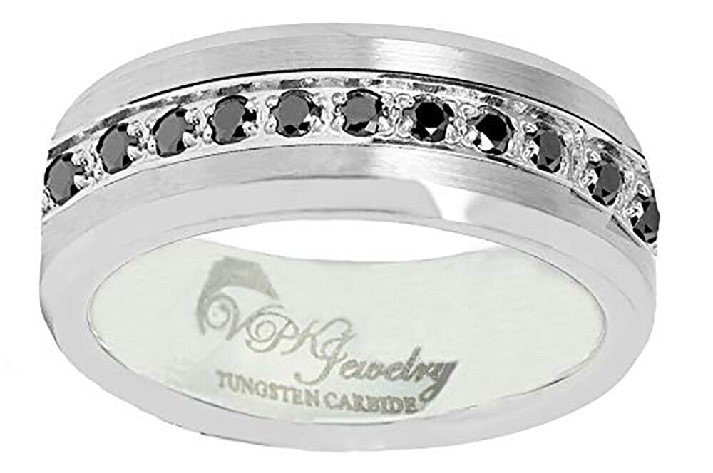6- 8mm Tungsten VPKJewelry Men Women Wedding Brushed Ring 13 black CZ