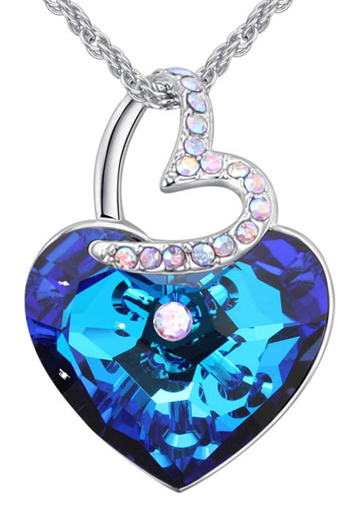 Two Heart  Necklace Chain Crystal Pendant made with SWAROVSKI elements