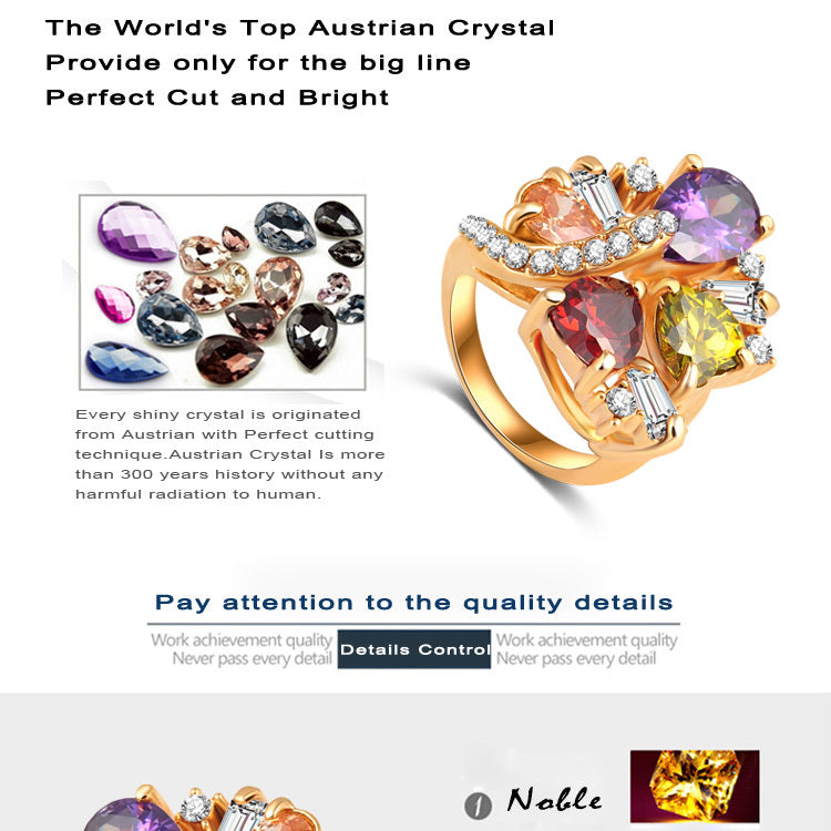 18k gold plated Multi-Color Austrian Crustal Diamonique CZ women's Ladies ring