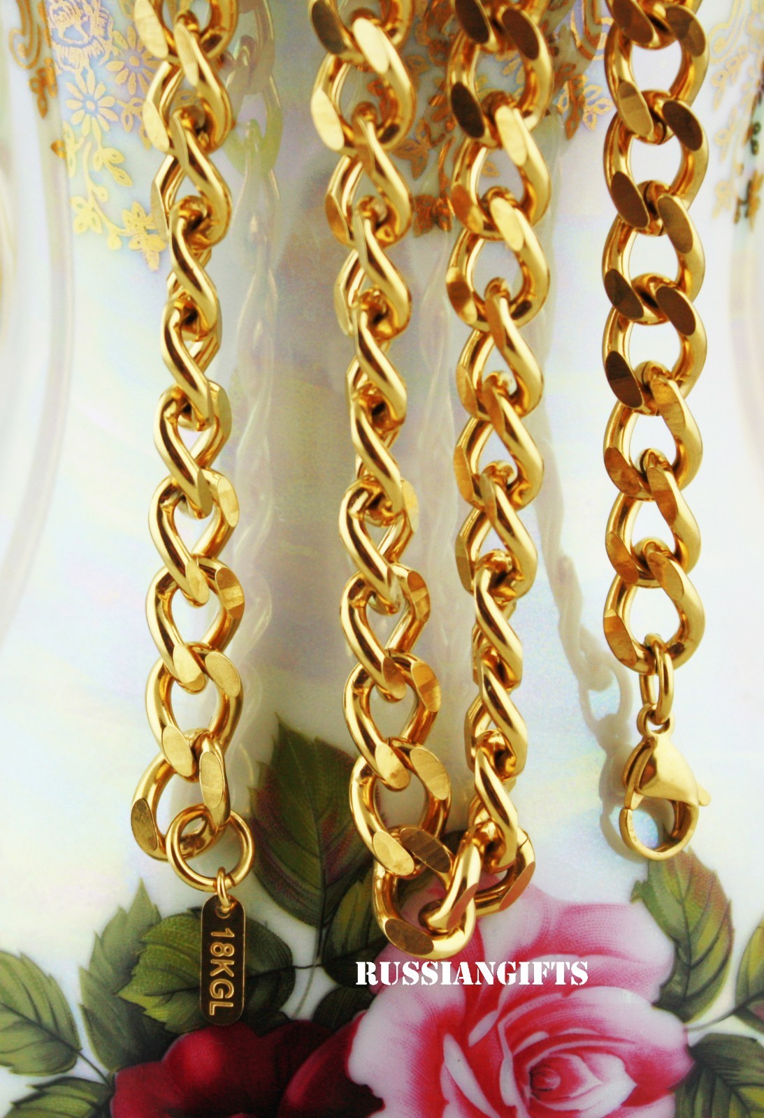 18k gold plated Link Curb Cuban Chain Necklace Bracelet 9mm 7-36' 'VPKJewelry