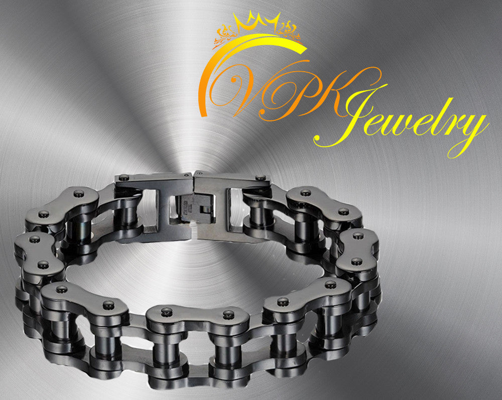 Black or Silver 8'' 9" 10'' Stainless Steel Motorcycle Bike Biker Chain Bracelet