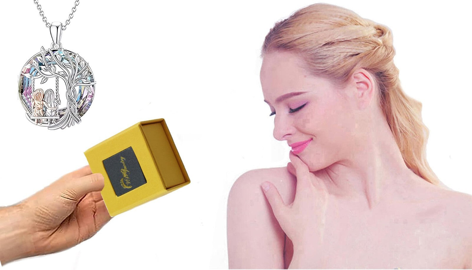 925 Sterling Silver plated Tree of Life two sister Necklace Pendant Women Girls