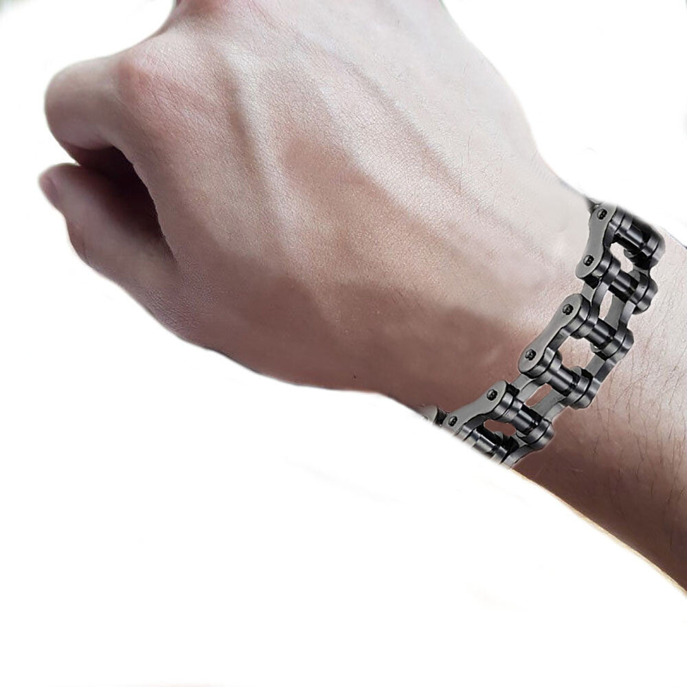 Black or Silver 8'' 9" 10'' Stainless Steel Motorcycle Bike Biker Chain Bracelet
