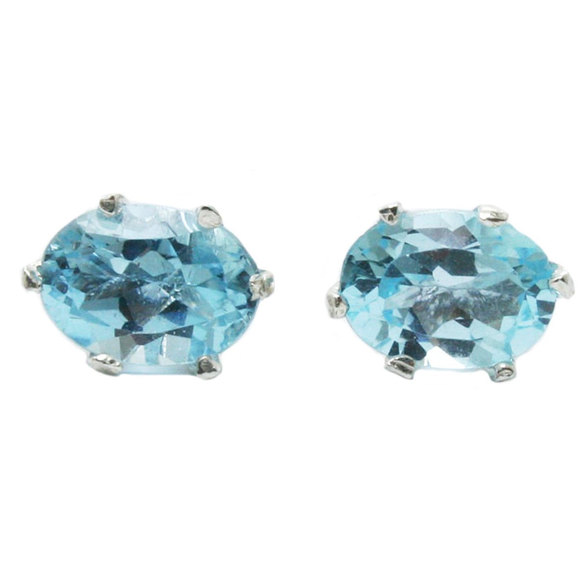 Lab created Aquamarine 925 sterling silver stud Earrings March BIRTH GEMSTONE
