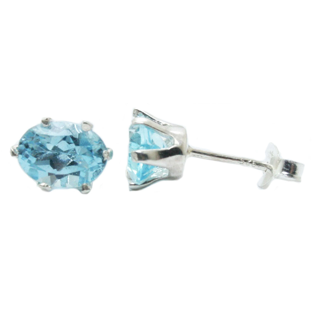 Lab created Aquamarine 925 sterling silver stud Earrings March BIRTH GEMSTONE