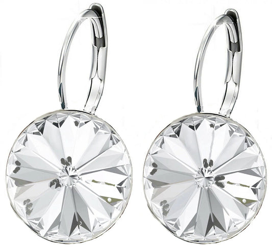 Bella Earrings Women Round Large LEVER BACK made with SWAROVSKI crystal