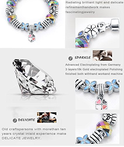 VPKJewelry Silver Tone Chain Crystal Monkey Bead Murano Glass Charm Bracelet
