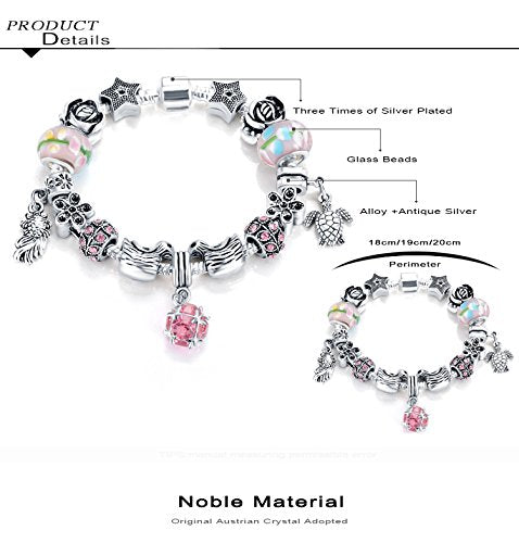 VPKJewelry Murano and Austrian Crystal Glass Charm Bracelet Chain Animals Bead Silver plated