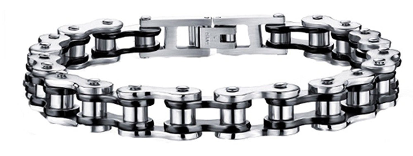 VPKJewelry Men Women Stainless Steel Motorcycle Bike Biker Link Chain Bracelet W 12 mm L 7.5'' 5 color (White)