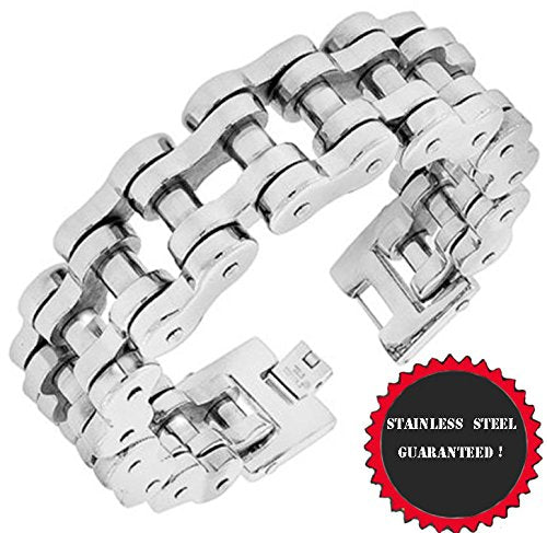 VPKJewelry Men's Silver plated Stainless Steel Motorcycle Bike Link Chain Bracelet L 8-10'' W 19 mm (8)