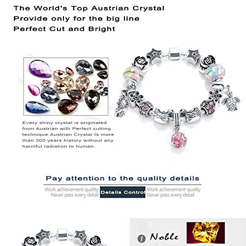VPKJewelry Murano and Austrian Crystal Glass Charm Bracelet Chain Animals Bead Silver plated