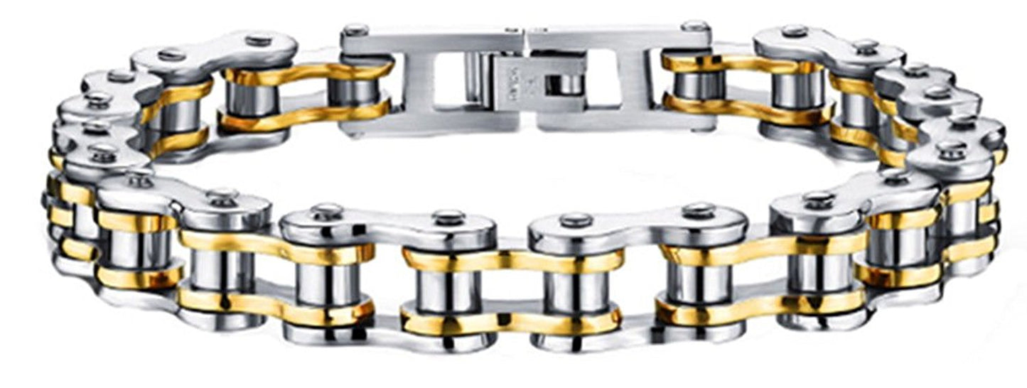 VPKJewelry Men Women Stainless Steel Motorcycle Bike Biker Link Chain Bracelet W 12 mm L 7.5'' 5 color (White)