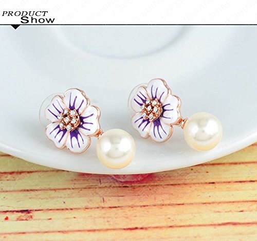 VPKJewelry Women's 18k Gold Plated Austrian Crystal Diamonique CZ Enameled Pearl Dangle Earrings